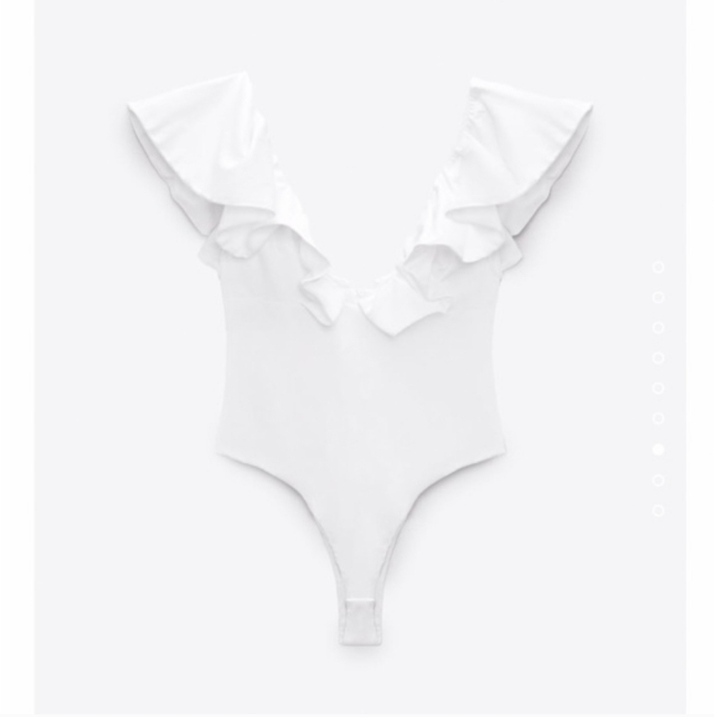 Zara White Ruffled Bodysuit - Picture 7 of 9